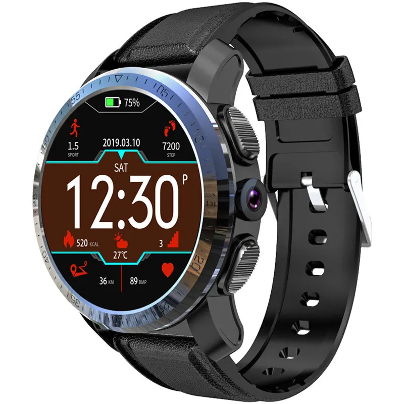 Смарт-часы с двумя системами, 3 Гб+ 32 ГБ, разрешение 454*454, Android 7.1.1, 800 Вт, камера MTK6739, 4G, gps, Wi-Fi, Bluetooth 4,0, умные часы - Цвет: leather black