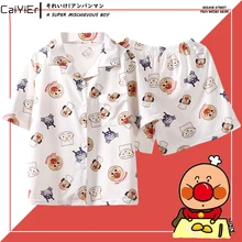 Caiyier 2019 Summer Cotton Pajama Sets Bread Superman Print Short Sleeve Ladies Sexy Sleepwear With Eye Mask Casual Nightwear plus rabbit print button up pajama set with eye mask