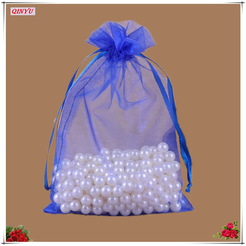 Royal blue 10 шт большие подарочные мешки из органзы, сумки для упаковки ювелирных изделий, тюлевые тканевые свадебные принадлежности, складные пакеты 5z 35X50cm - Цвет: Royal blue