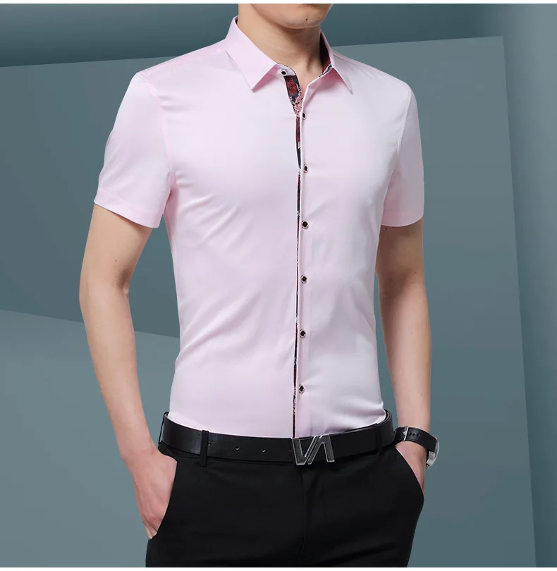 Для мужчин одежда 2018 Smart Повседневное летняя рубашка Для мужчин Camisa Masculina короткий рукав Для мужчин рубашка сплошной большой Размеры модные