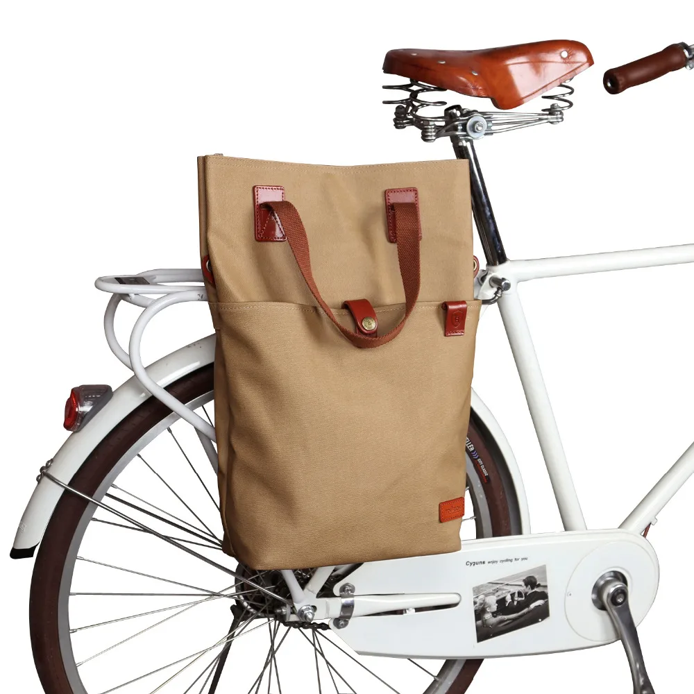 Tourbon Canvas Leather Commuter Bicycle Laptop Double Pannier Rear Bike Bag US