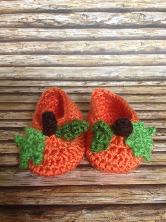 Knit Pumpkin Baby Crochet Booties Halloween Baby Booties Slouch Baby