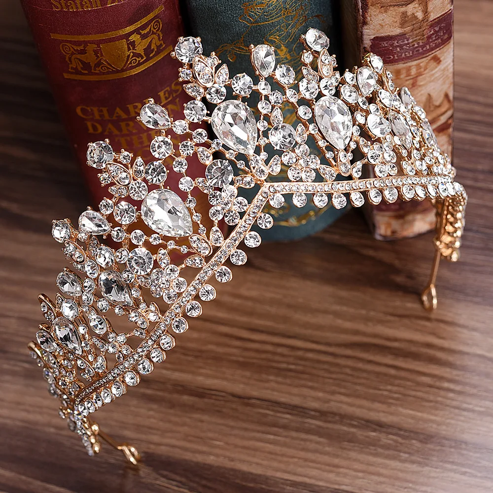 

5 Colors Luxurious Crystal Bridal Tiara Crowns For Bride Hair Ornaments Women Pageant Headpiece Wedding Hair Jewelry Accessories