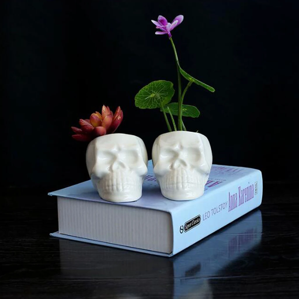 3pcs Flowerpot Skull Head Shaped Halloween Retro Homehold Horrible Decoration Home Office Flower Pot Planter
