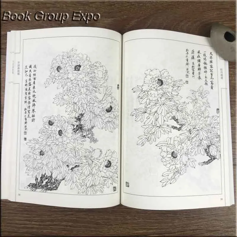 A Hundred Pictures of Flower Peony Tradition Chinese Bai Miao Gong Bi Line Drawing Painting Art Book A Hundred Pictures of Flower Peony Tradition Chinese Bai Miao Gong Bi Line Drawing Painting Art Book