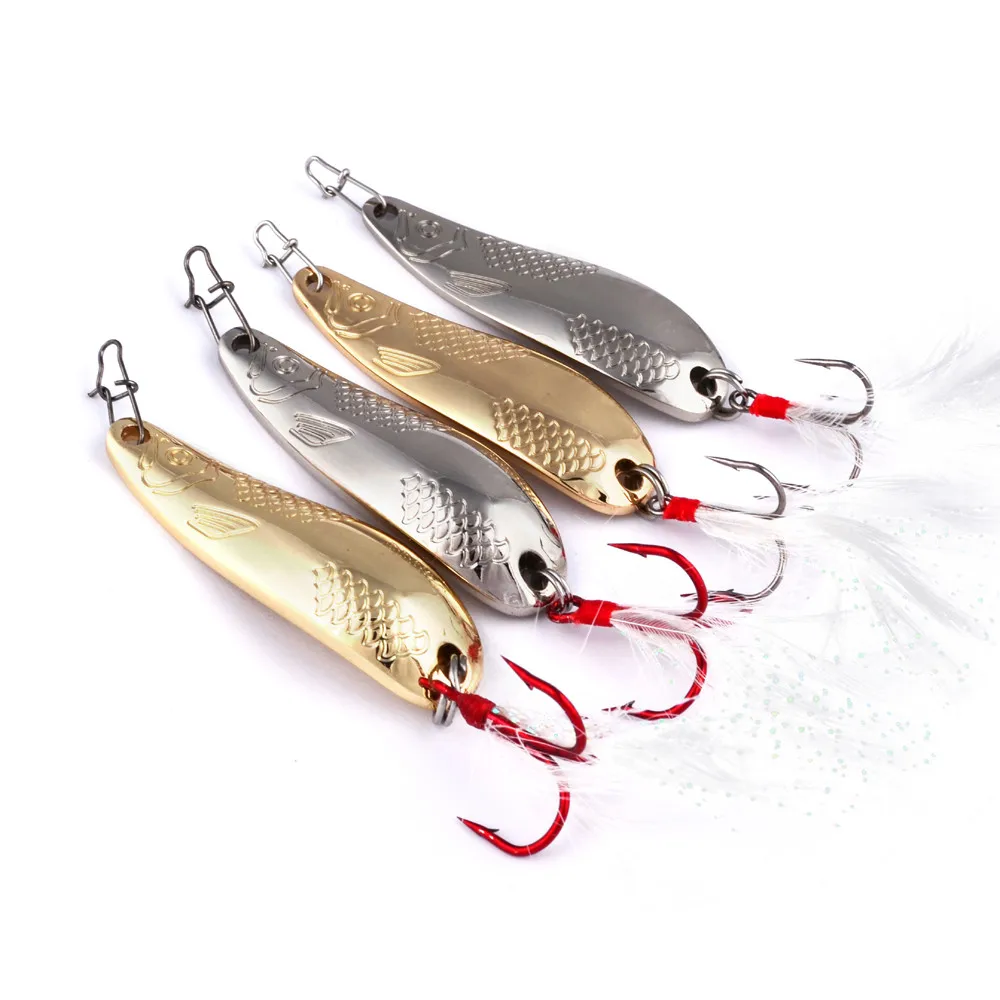 HiUmi 4Pcs Spoon Fishing Lure 20g 10g Metal Bass Baits 2 Colors Spoon