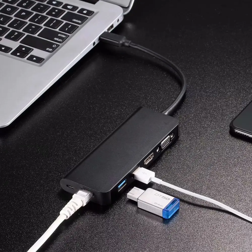  6 in 1 USB C Laptop Docking Station USB C to DP HDMI VGA 4K with 2*USB 3.0 Type C PD For SAMSUNG s8