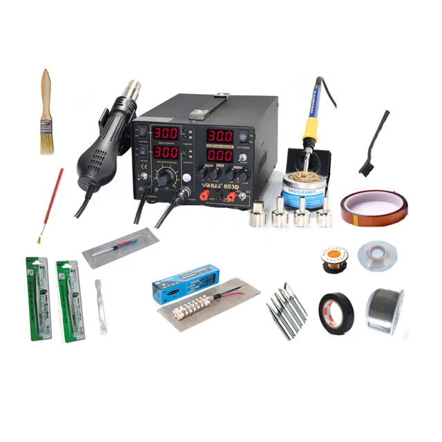 

YIHUA 853D 5A 3 In 1 DC Power Supply Hot Air Gun Soldering Iron Rework Solder Station with the Gift For Welding Repair 110/220V