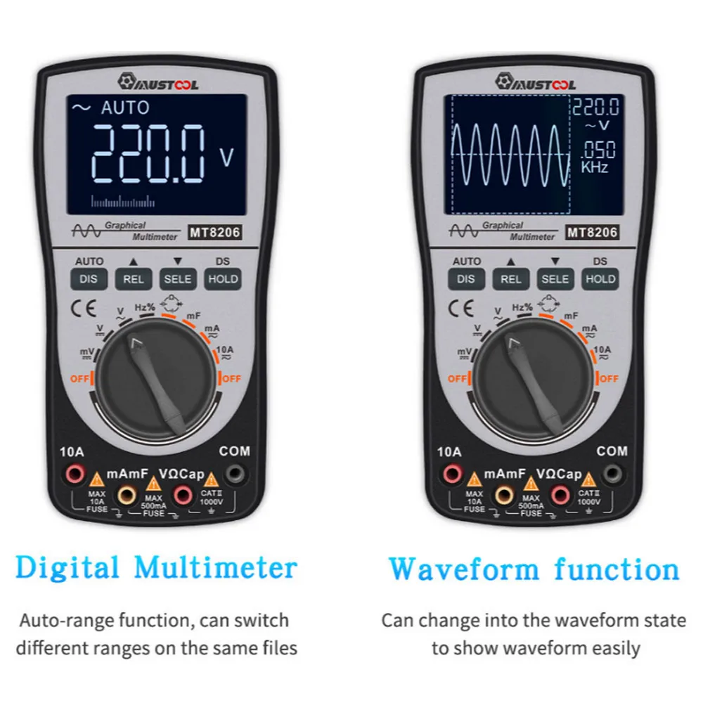 MUSTOOL Модернизированный MT8206 2 в 1 интеллектуальный цифровой осциллограф мультиметр тестер напряжения тока с аналоговым барным графом 200k