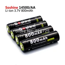 4 шт. Soshine 14500 AA литий-ионный аккумулятор с защитой 3,7 в 800 мАч аккумуляторные батареи с батарейным блоком