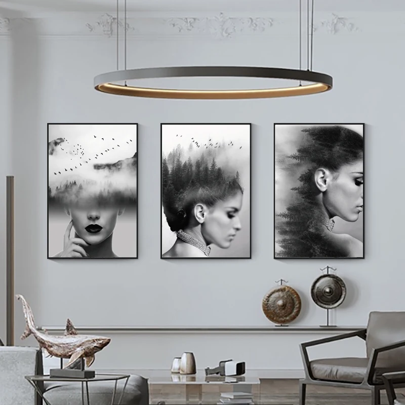 

Posters and Prints Wall Art Canvas Painting for Living Room Home Decoration Creative Women with Natural Scenery Picture No Frame