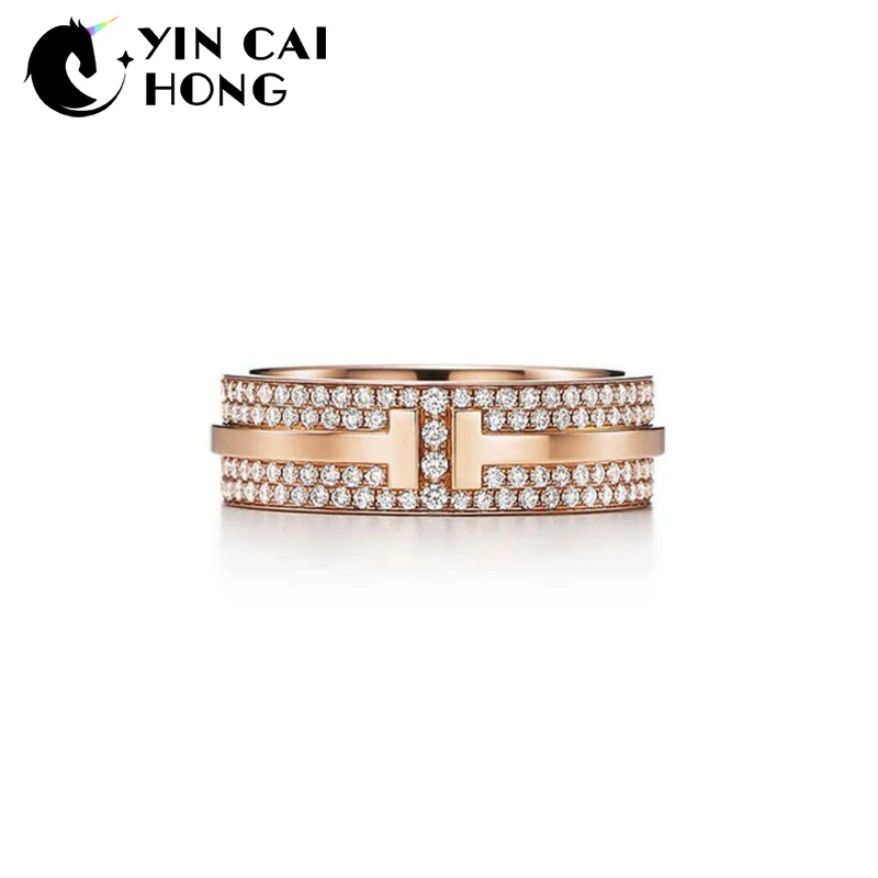 

YCH Charm Gift 925 Sterling Silver Rose Gold Shine T Logo TIFF Attractive Elegance Temperament Ring World Jewelry