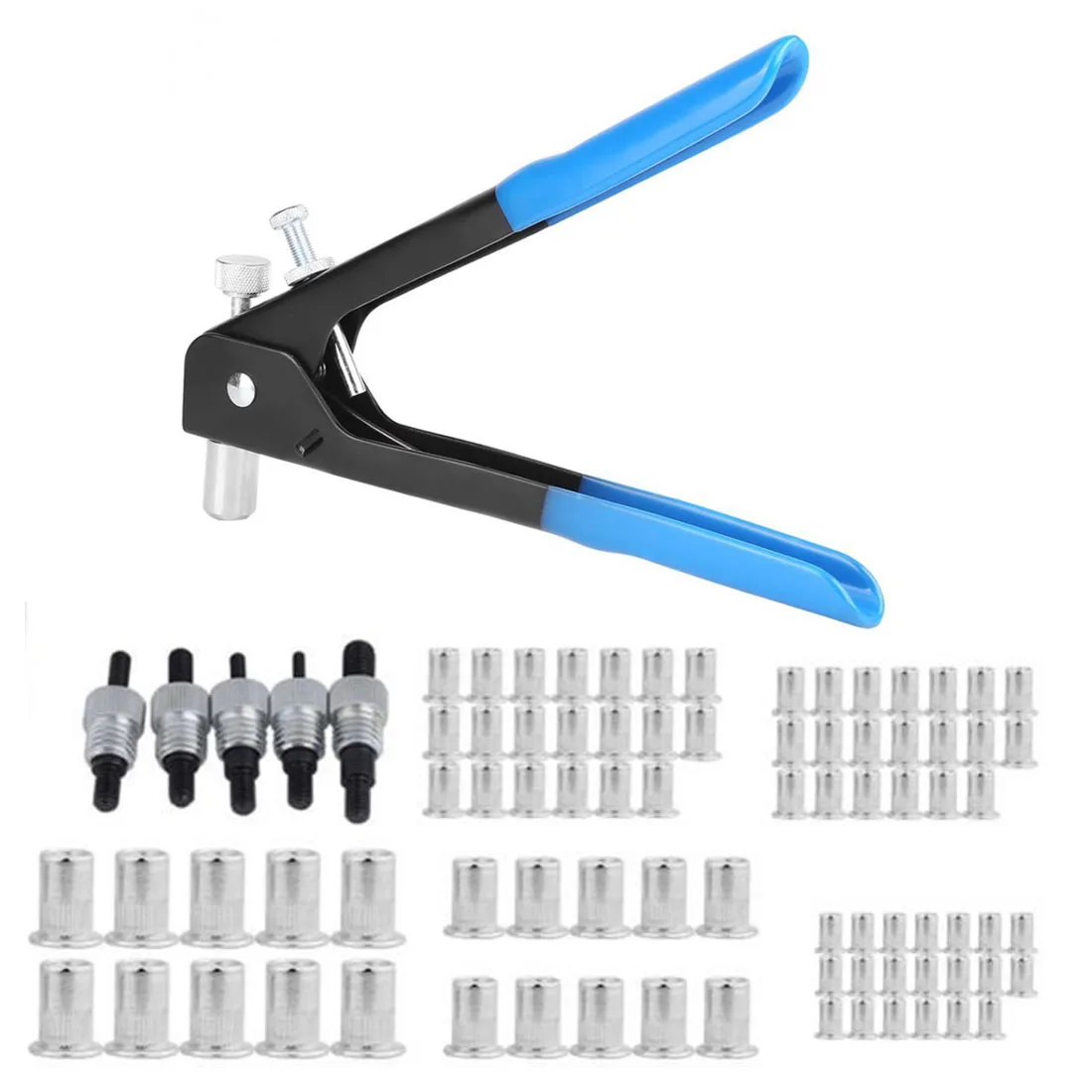 

86pcs/Set Rivet Gun Heavy Duty Nut Threaded Insert Hand Riveting Kit M3-M8 Rivet Nuts Nail Gun Household Repair Tools
