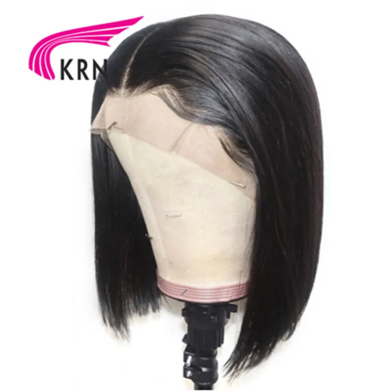 KRN Short Bob straight Wig 13x6 lace front Brazilian Human Hair Wigs remy hair With Pre Plucked Wit