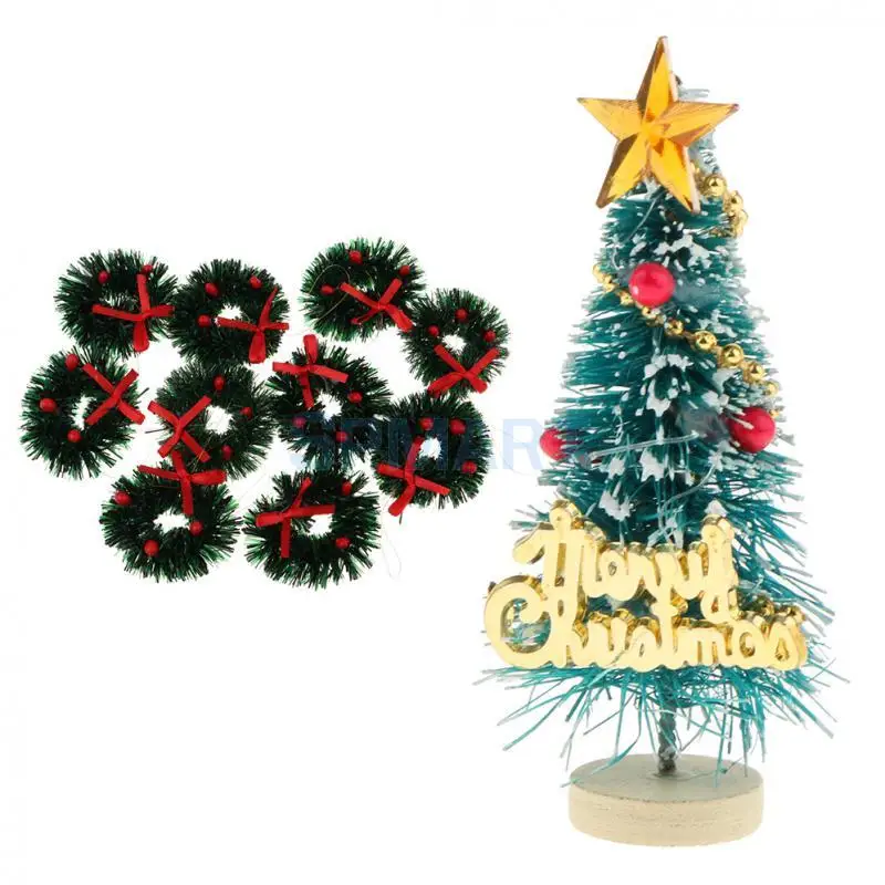 1/12 Dollhouse Miniature Christmas Ornament Kits -  10 Pieces Christmas Wreath Garland & Christmas Tree Model For Kids Gifts Toy