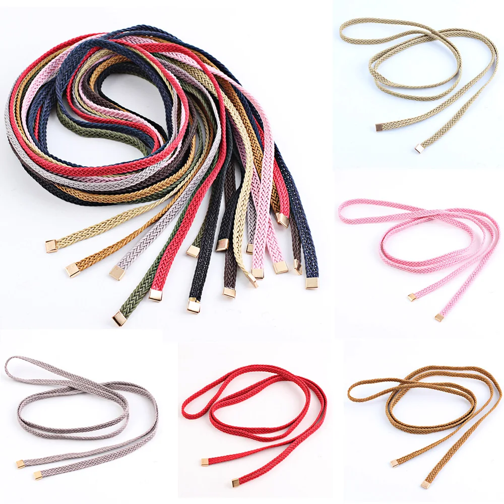 Ladies Girl Skinny Braided Faux Leather Tie Knot Belt Dress Plaited