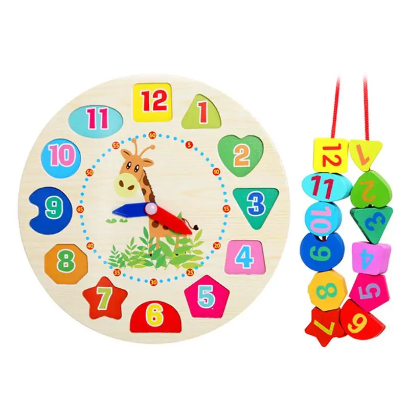 Детские часы с 12 цифрами, Детские красочные цифровые геометрические пазлы, часы-пазл, деревянные математические развивающие игрушки