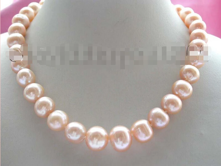 

FREE SHIPPING 17" Genuine Natural 11 mm pink Pearl Necklace 9k #f1289!