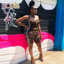 FLODISS 2018 Summer Camouflage Slim Playsuit Women Side Stripe Camo Sleeveless Jumpsuit Fitness Suit Sport Wear Gym Clothing