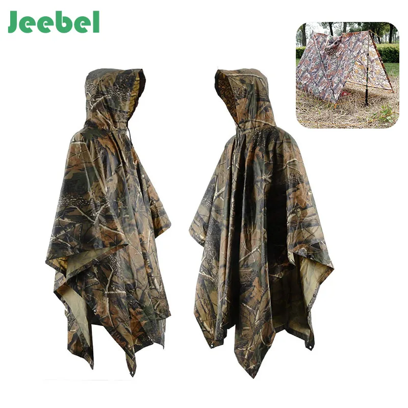  Jeebel Multifunctional Camo Raincoat Military Impermeable Waterproof Rain Coat Men Women Camping Fi