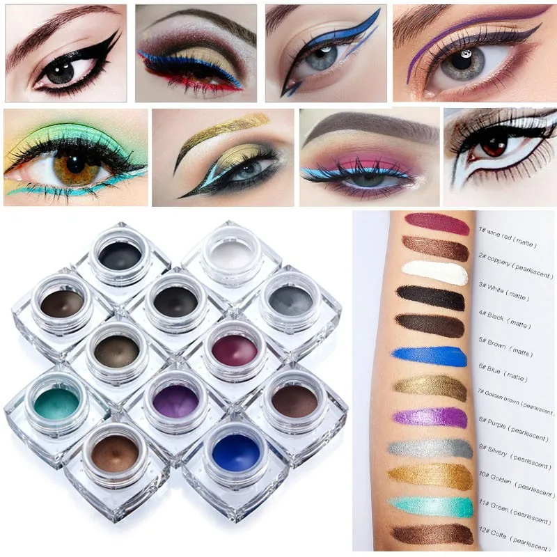 12 color Women's eyeliner cream eyeliner metal color pearl color matte