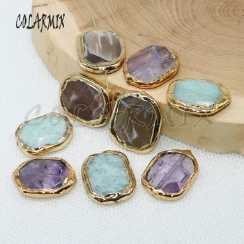 

10 pcs Natural stone beads mix colors beads druzy beads plated inner hole jewelry for DIY Gems jewelry 4946