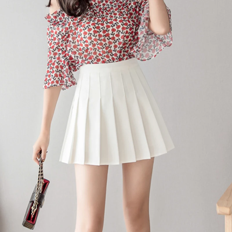 Новая весенне-летняя Милая эластичная плиссированная Женская Мини-Юбка Повседневная короткая однотонная OL элегантная юбка черная белая юбка с высокой талией