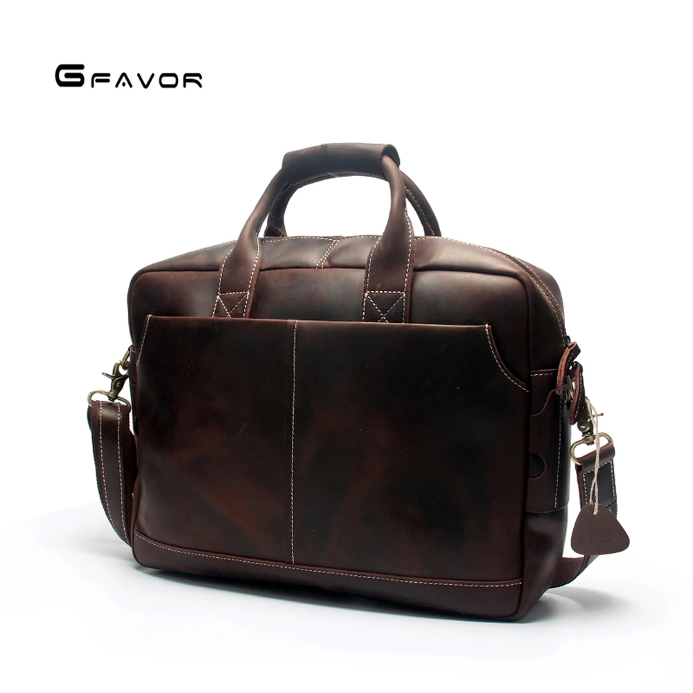 

Men's Genuine Leather Briefcase Messenger Bag Attache Case 15" Laptop Briefcase Brown Crazy Horse Leather Shoulder Crossbo