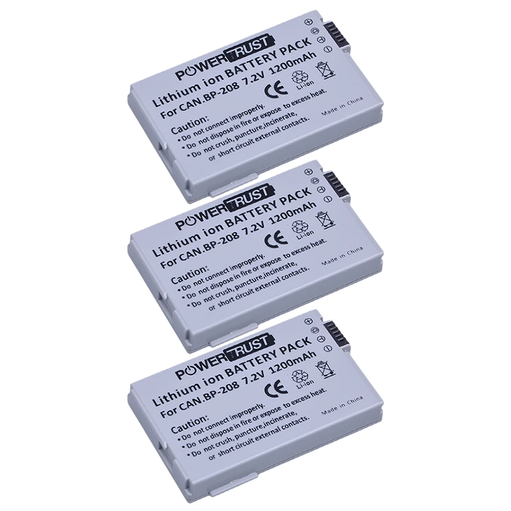 Аккумулятор PowerTrust 3x BP-208 BP 208 для Canon DC10 DC19 DC20 DC21 DC22 DC40 DC50 DC51 DC95 DC100 DC200 DC201 DC210 |