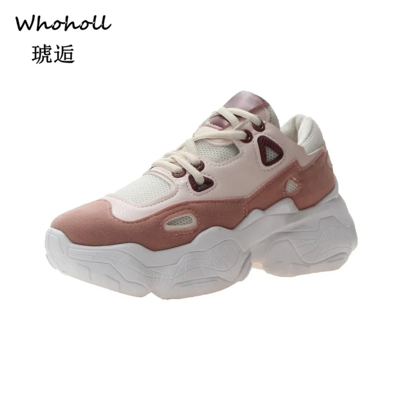 

Whoholl Brand 2019 Breathable Mesh Women Casual Shoes Vulcanize Female Fashion Sneakers LaceUp Soft High Leisure Footwears 35-39