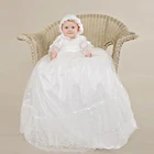 Best Price as low as $125.00 Stunning Vestido dama de honra Sheer Lace Appliques Soft Ruffles Baby Girl Long Christening Gowns Baptism Frock With Bow 2016