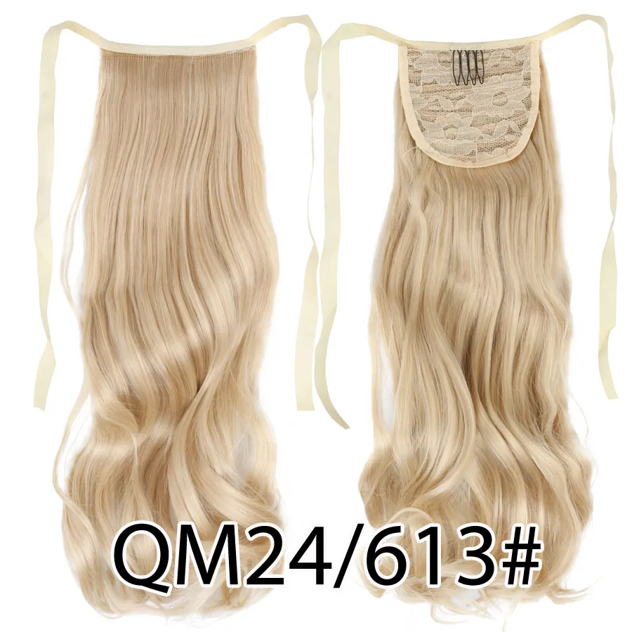 QM24-613 Alileader 2" Флип длинные волнистые конский хвост натуральные шиньоны Клип в хвосте пони синтетические волосы Омбре розовый синий волнистые волосы - Цвет: QM24-613