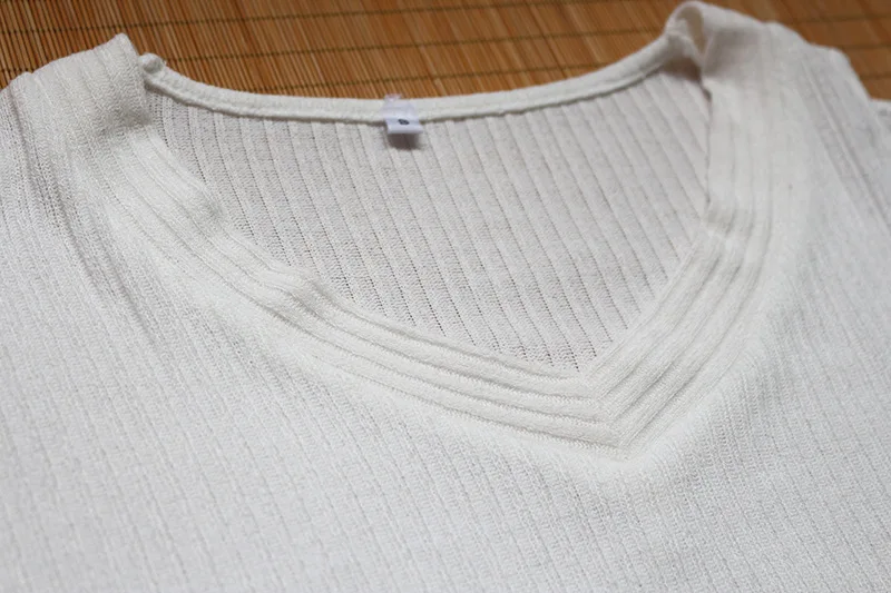 Pullover V-Neck Cold Shoulder Sweater Winter Clothes Women Rib Knit Long-Sleeved Top Casual Pure Color Clothes Autumn Female (12)