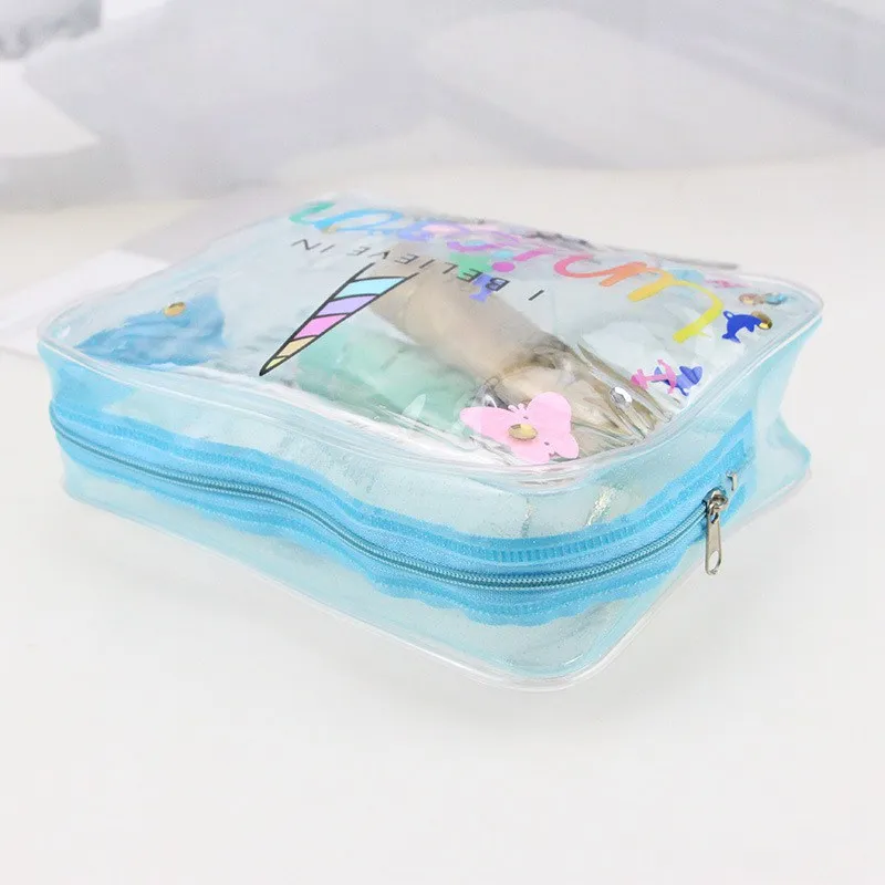 Creative Unicorn Pattern Cosmetic Bag PVC Transparent Cute Makeup Case Waterproof Portable Bath Make Up Toiletry Bag Pouch