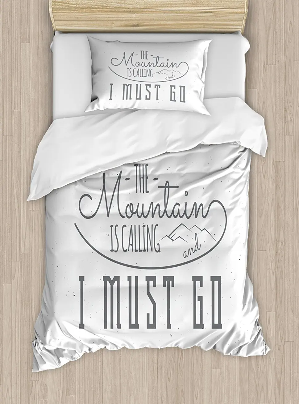 

Duvet Cover Set, Inspirational Typography Design Hiking Woods Mountains Call of the Nature Theme, 4 Piece Bedding Set