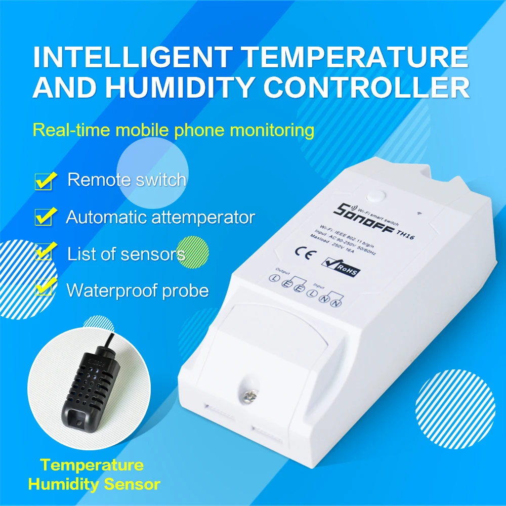 Sonoff TH16 16A Wifi Smart Switch Support Temperature Monitor Sensor