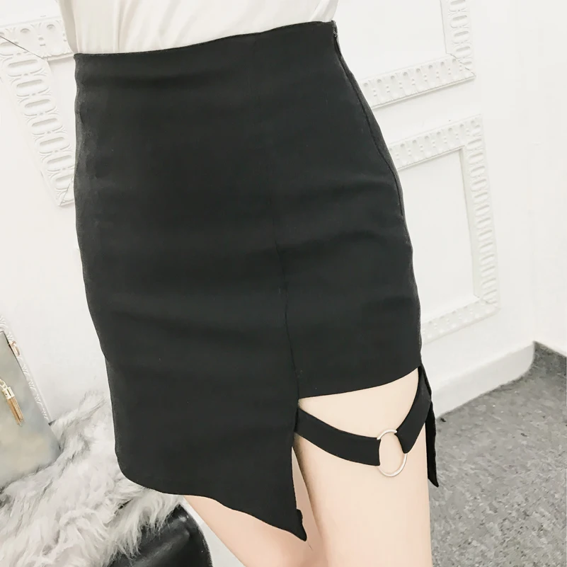 

Korean Style Black Package Hip Saia Skirts Irregular Hem Pencil Micro Mini Skirt