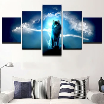 

Printed Frame Modular Picture Large Canvas Painting 5 Panel Animal Wolf For Bedroom Living Room Home Wall Art Decoration