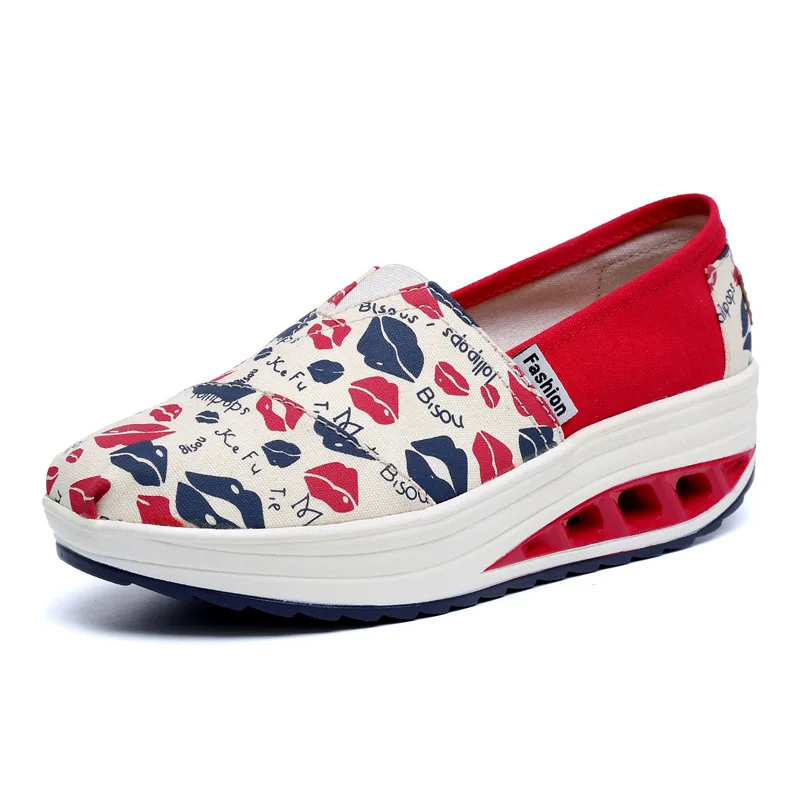Весенняя женская обувь; тканевые теннисные туфли; feminino; Лоферы без шнуровки; женские парусиновые кроссовки; женская обувь на танкетке; обувь для танцев; WSH3301 - Цвет: 2173 Red lips