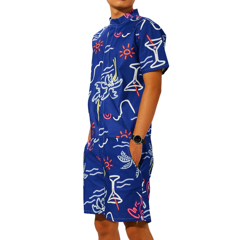 Для мужчин летние шорты 3D печатных Bro комбинезон короткий рукав молния комбинезон Одна деталь комбинезон Пляжная одежда модные вечерние