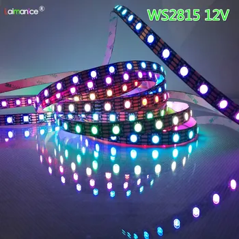 

1/2/3/4/5M WS2815 Addressable Dual-signal Smart led pixel strip;DC12V 30/60/144 pixels/leds/m;Black/White PCB;IP30/IP65/IP67
