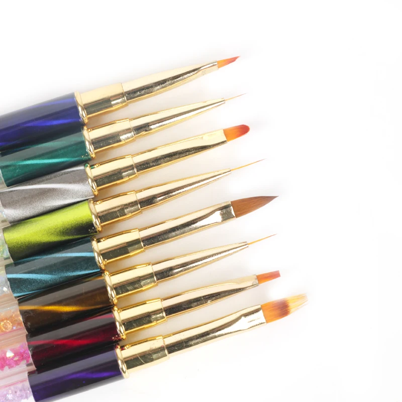 

1pc Crystal Nail Art UV Gel Liner Painting Gradient Brush Art Pens Nail Art Manicure Tools Colorful Mixed Size