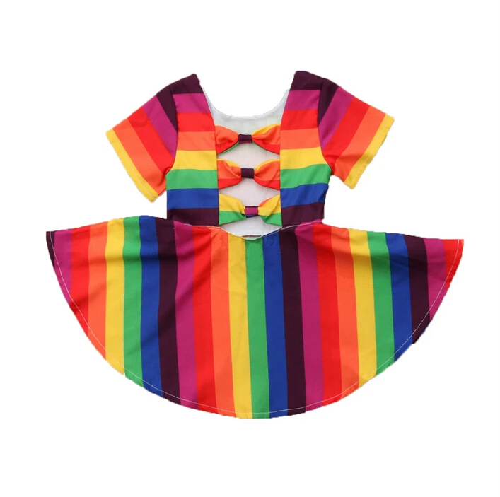 

Toddler Kid Baby Girl Rainbow Short Sleeve Princess Party Dress Sundress 1-6Y