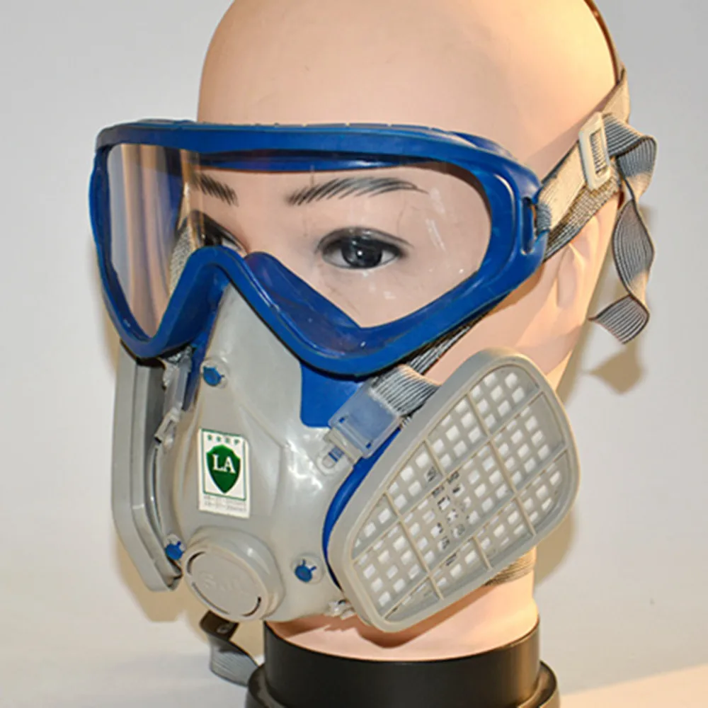 Pro Full Gas Mask Respirator with Goggles Anti-Gas Anti-Dust Chemical Protective Mask Activated Carbon Fire Escape Breathing Set