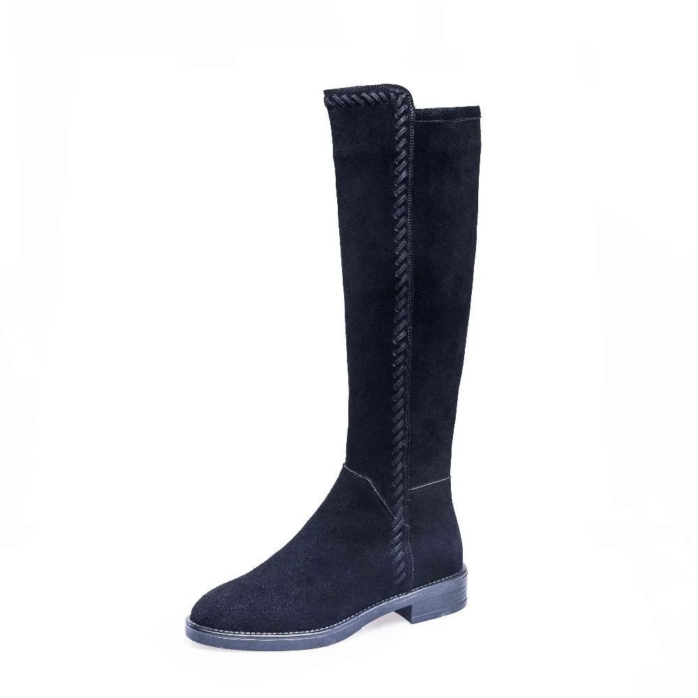Price Krazing Pot genuine leather stretch long boots med heel sewing gladiator women keep warm preppy style over the knee boots L16
