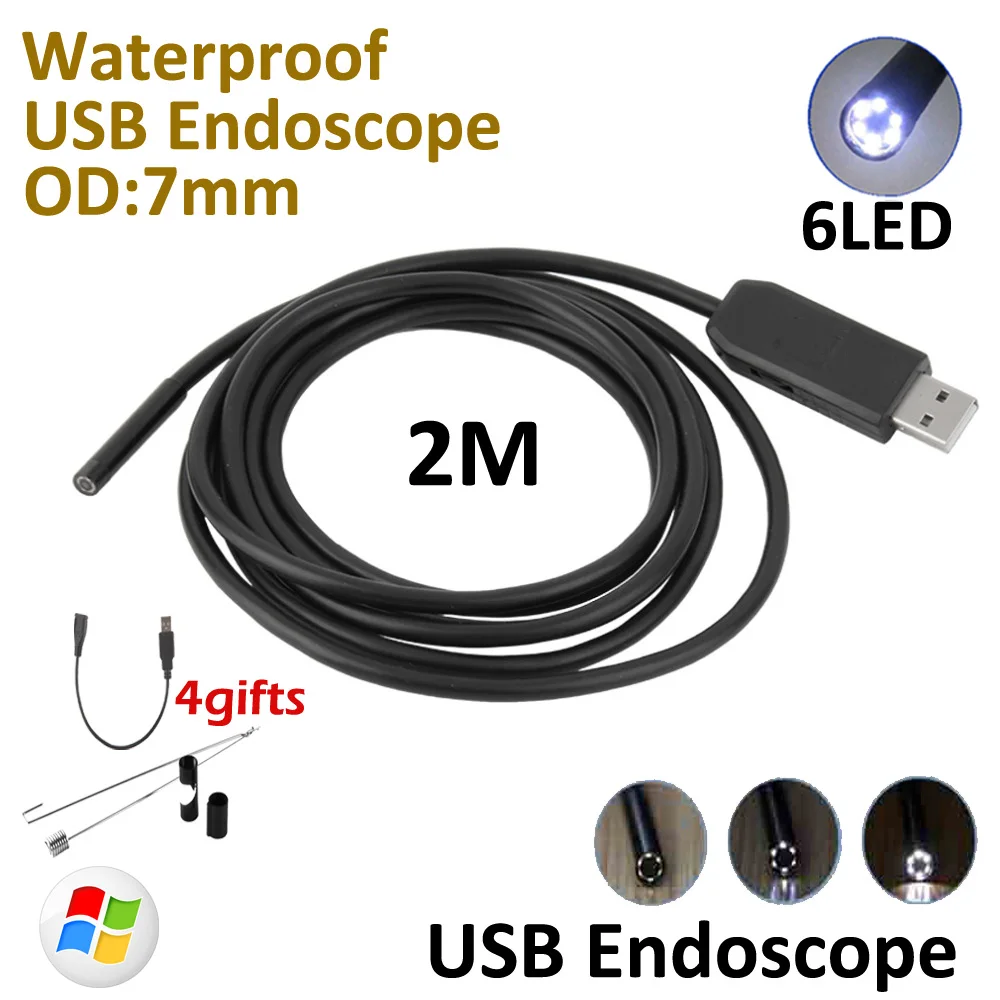 7mm 2M Windows PC USB Endoscopy USB Camera P67 Waterproof inspection