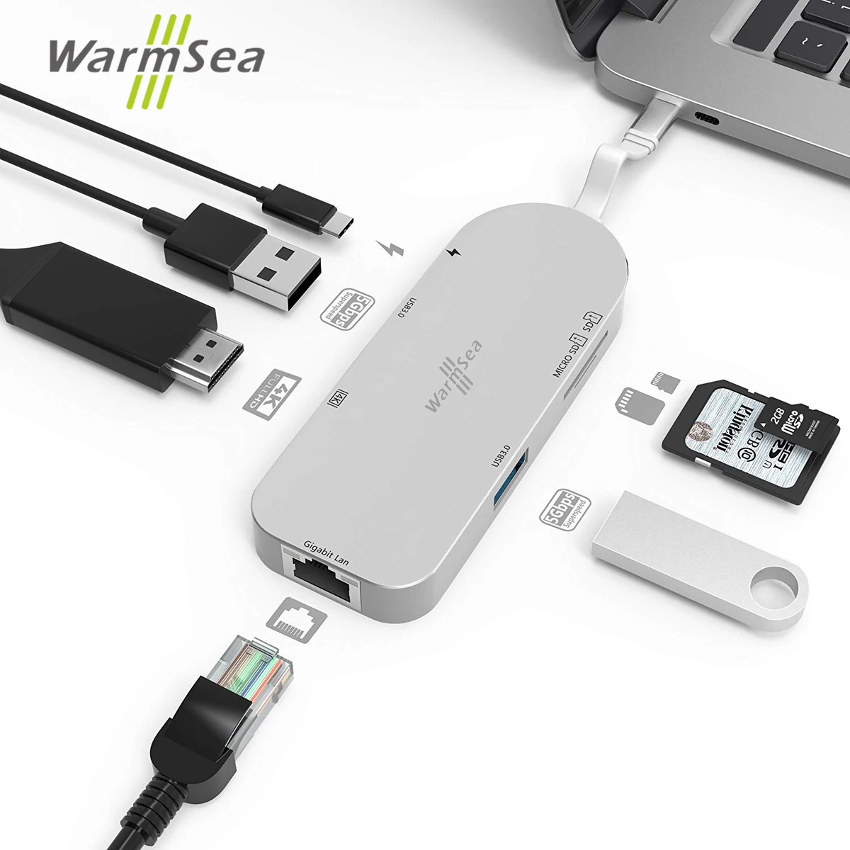 

USB Type C HUB Adapter Dongle Dock with USB C PD Power 4K HDMI SD TF Card Reader Gigabit Ethernet Adapter USB-C Type-C 3.0 HUB