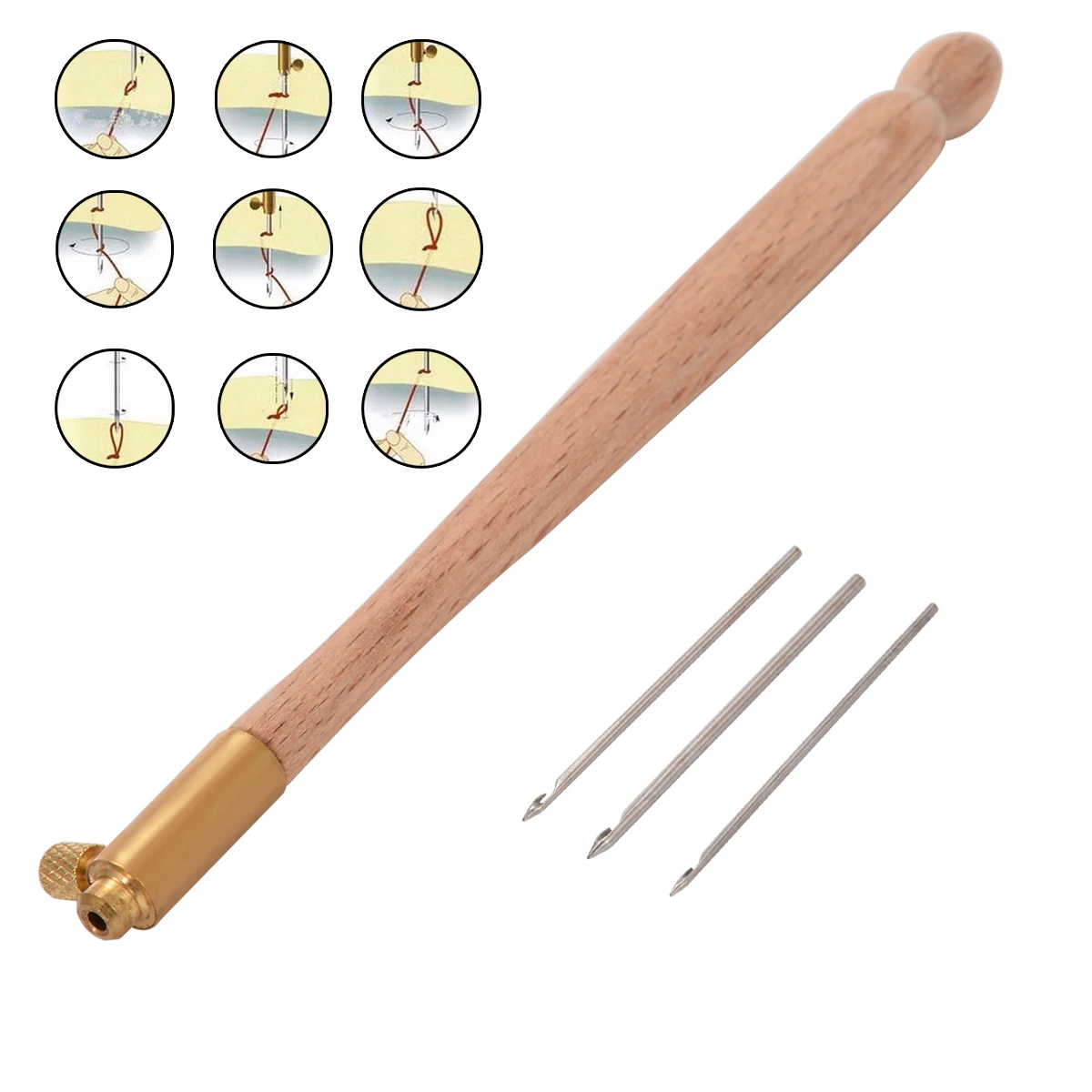 

Wooden Tambour Hook with 3 Metal Needles #70 #90 #100 Embroidery Accessories Sequins Bead Needle Set DIY Knitting Tool Kit