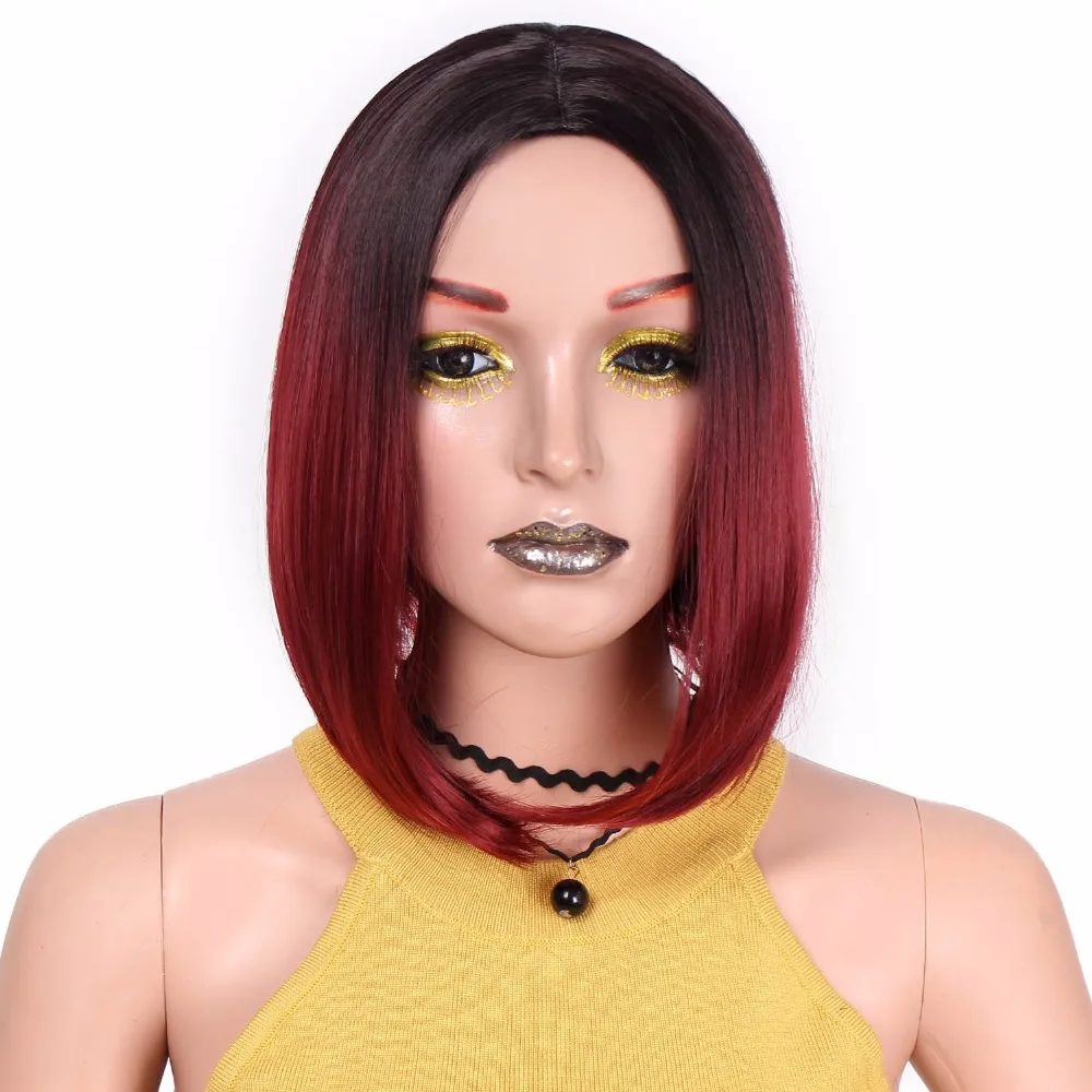 

I's a wig Ombre Blue Pink Black Red Gray Bob Style Straight Synthetic Wigs Short Hair for Women High temperature Fiber