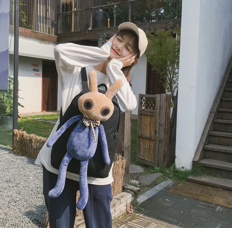 Menghuo Rabbit Canvas Backpack for Women Cute Funny Backpacks for Teenager Girls Lolita Bag Kawaii Backpack Mochilas femininas_01